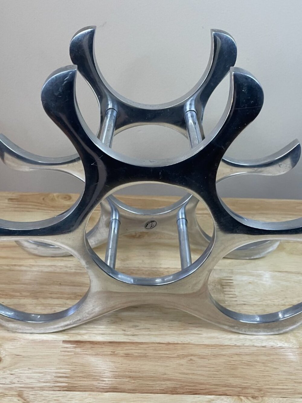 Vintage MCM Cast Aluminum Wine Rack Sculptural 6 Bottle Holder Silver - Picture 2 of 7